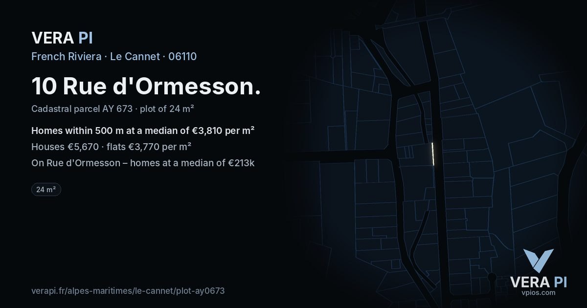10 Rue d'Ormesson, Le Cannet at night – the plot lit, the parcels around coloured by the prices near them