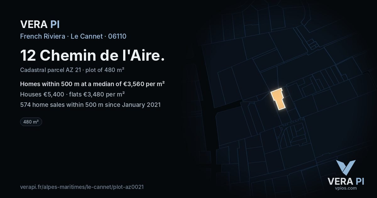 12 Chemin de l'Aire, Le Cannet at night – the plot lit, the parcels around coloured by the prices near them