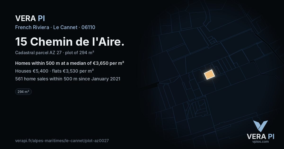15 Chemin de l'Aire, Le Cannet at night – the plot lit, the parcels around coloured by the prices near them