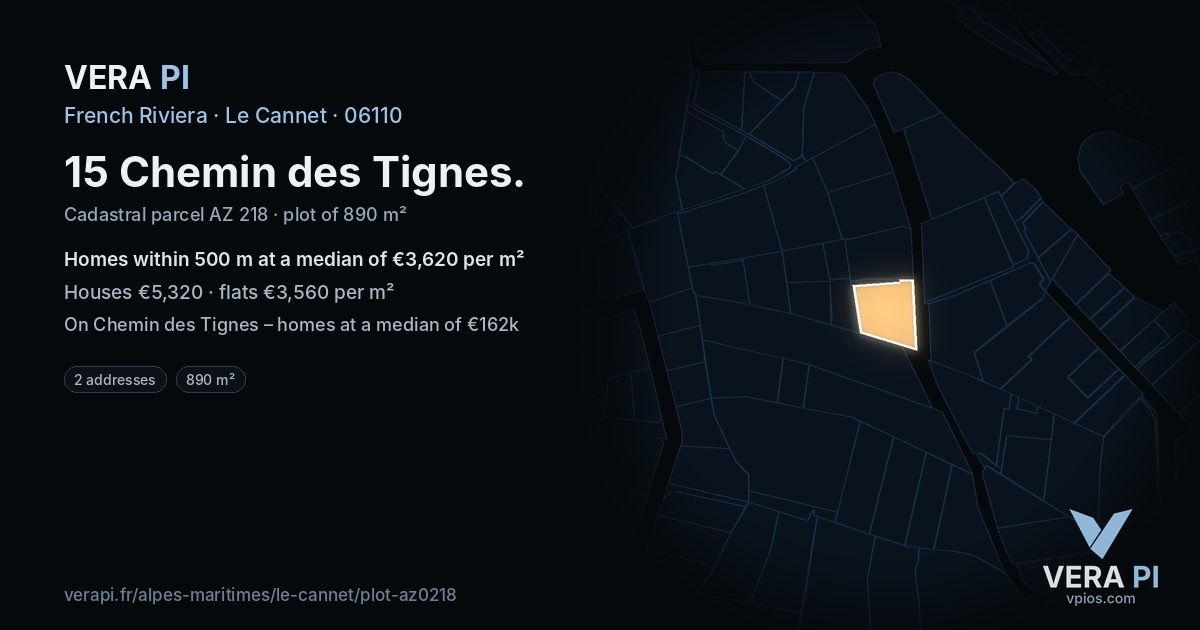 15 Chemin des Tignes, Le Cannet at night – the plot lit, the parcels around coloured by the prices near them