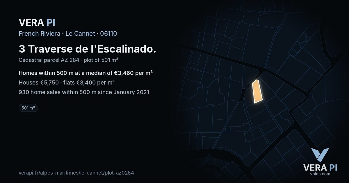 3 Traverse de l'Escalinado, Le Cannet at night – the plot lit, the parcels around coloured by the prices near them
