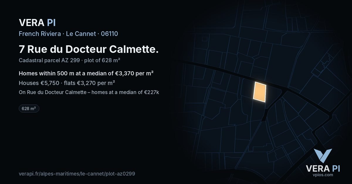 7 Rue du Docteur Calmette, Le Cannet at night – the plot lit, the parcels around coloured by the prices near them