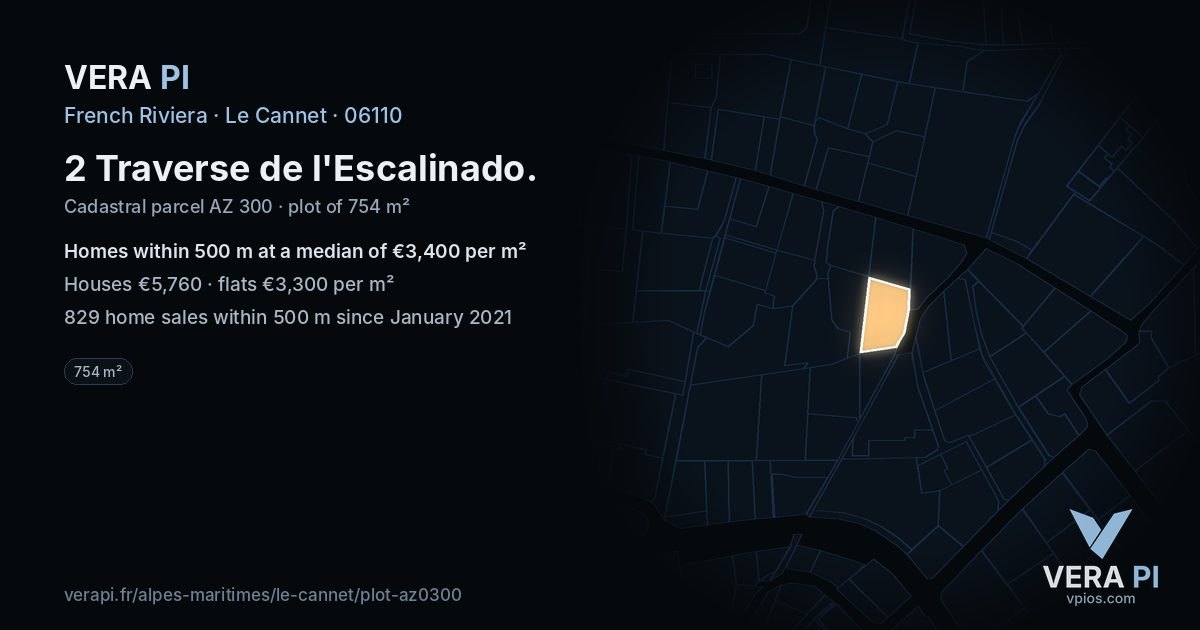 2 Traverse de l'Escalinado, Le Cannet at night – the plot lit, the parcels around coloured by the prices near them