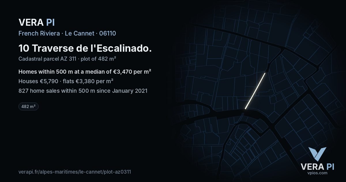 10 Traverse de l'Escalinado, Le Cannet at night – the plot lit, the parcels around coloured by the prices near them