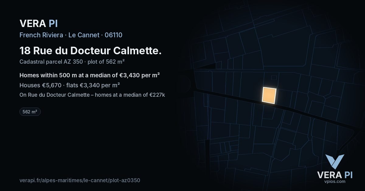 18 Rue du Docteur Calmette, Le Cannet at night – the plot lit, the parcels around coloured by the prices near them