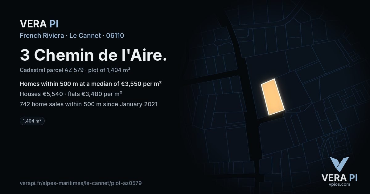 3 Chemin de l'Aire, Le Cannet at night – the plot lit, the parcels around coloured by the prices near them