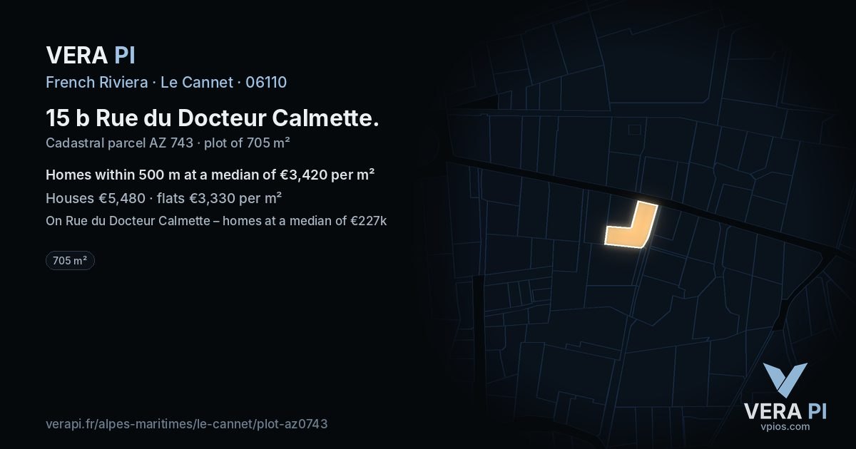 15 b Rue du Docteur Calmette, Le Cannet at night – the plot lit, the parcels around coloured by the prices near them