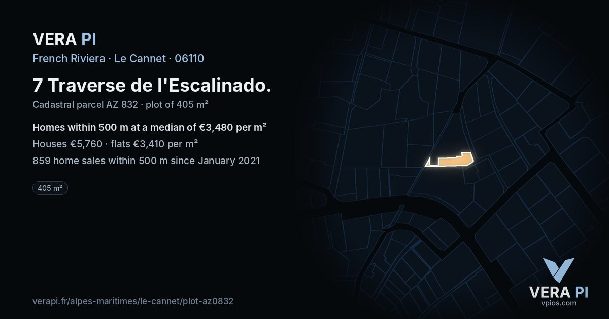 7 Traverse de l'Escalinado, Le Cannet at night – the plot lit, the parcels around coloured by the prices near them