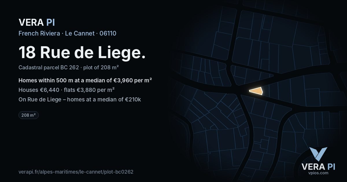 18 Rue de Liege, Le Cannet at night – the plot lit, the parcels around coloured by the prices near them