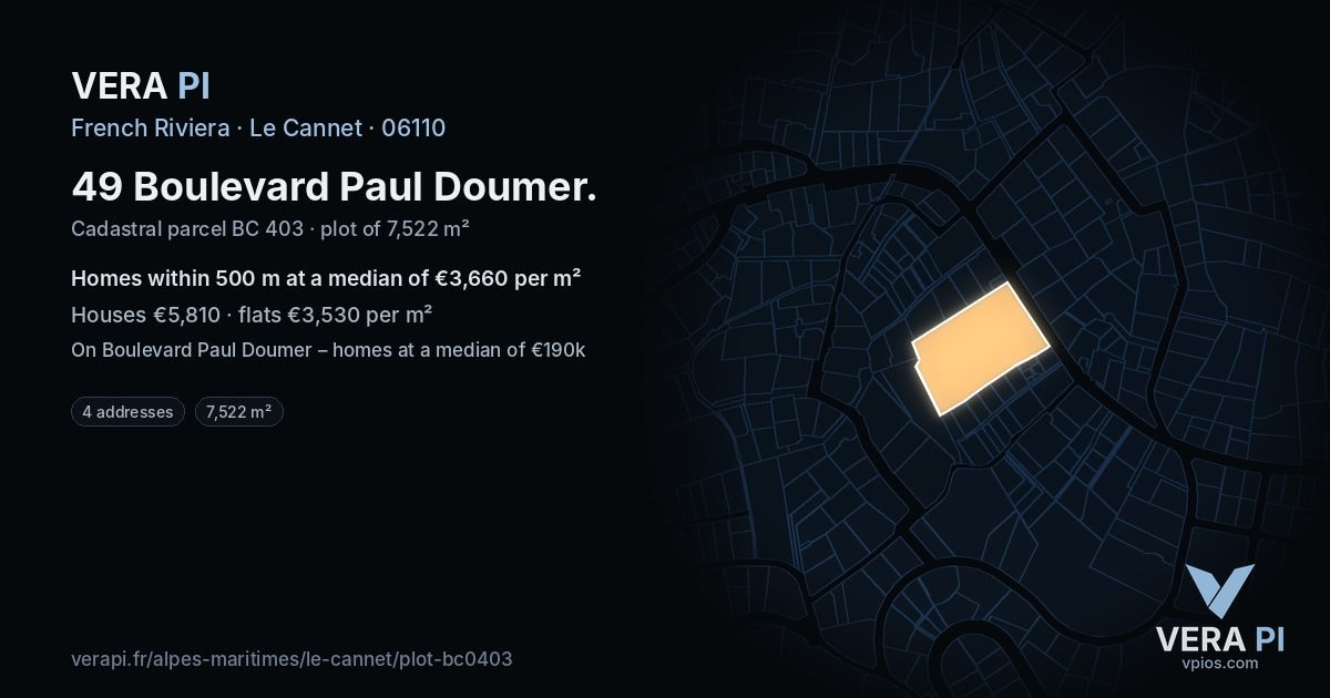 49 Boulevard Paul Doumer, Le Cannet at night – the plot lit, the parcels around coloured by the prices near them