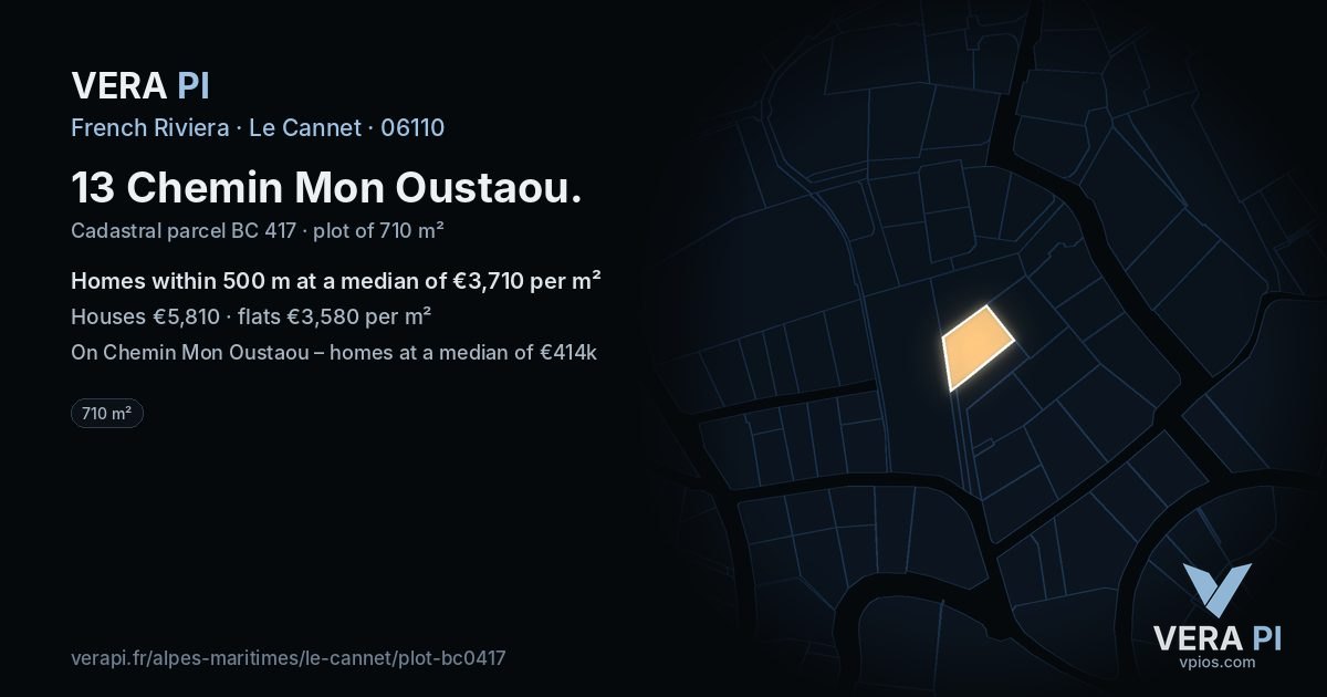 13 Chemin Mon Oustaou, Le Cannet at night – the plot lit, the parcels around coloured by the prices near them