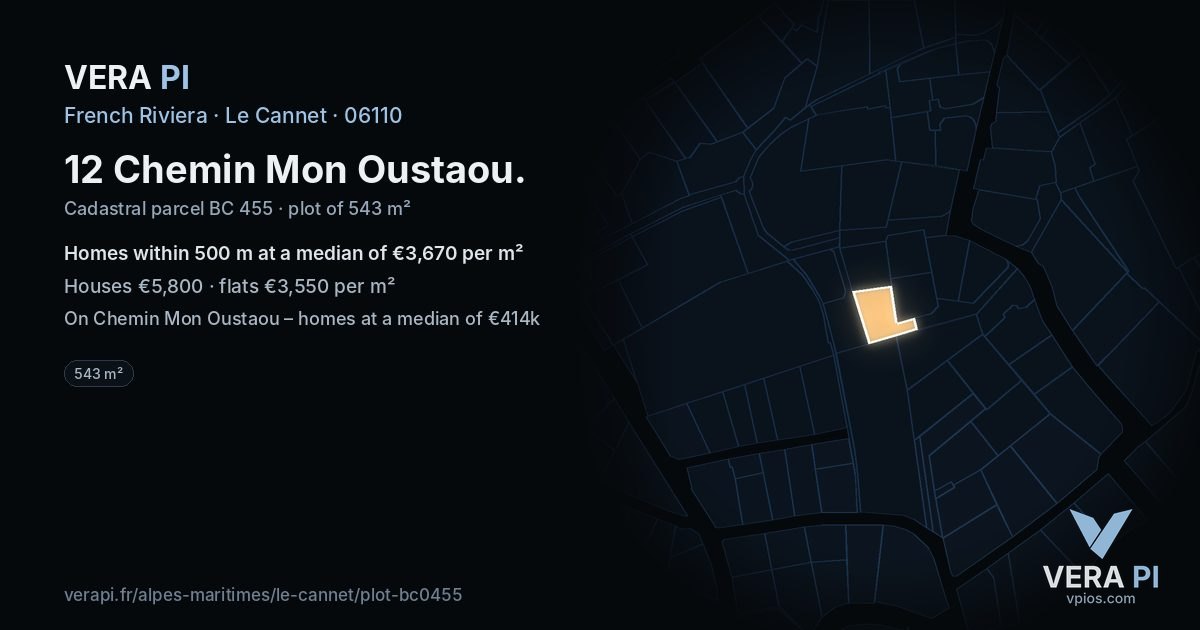 12 Chemin Mon Oustaou, Le Cannet at night – the plot lit, the parcels around coloured by the prices near them