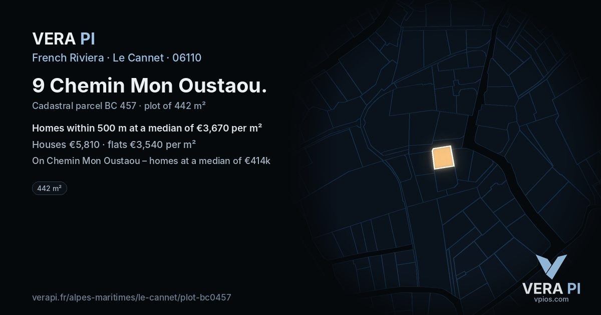 9 Chemin Mon Oustaou, Le Cannet at night – the plot lit, the parcels around coloured by the prices near them
