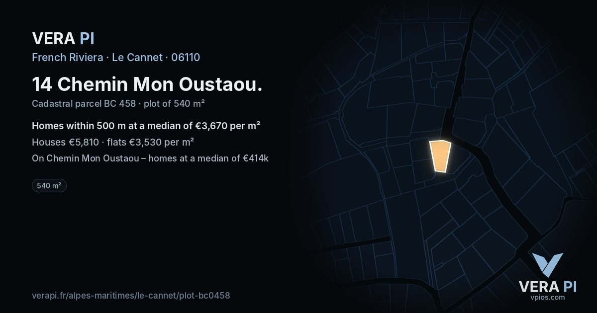 14 Chemin Mon Oustaou, Le Cannet at night – the plot lit, the parcels around coloured by the prices near them