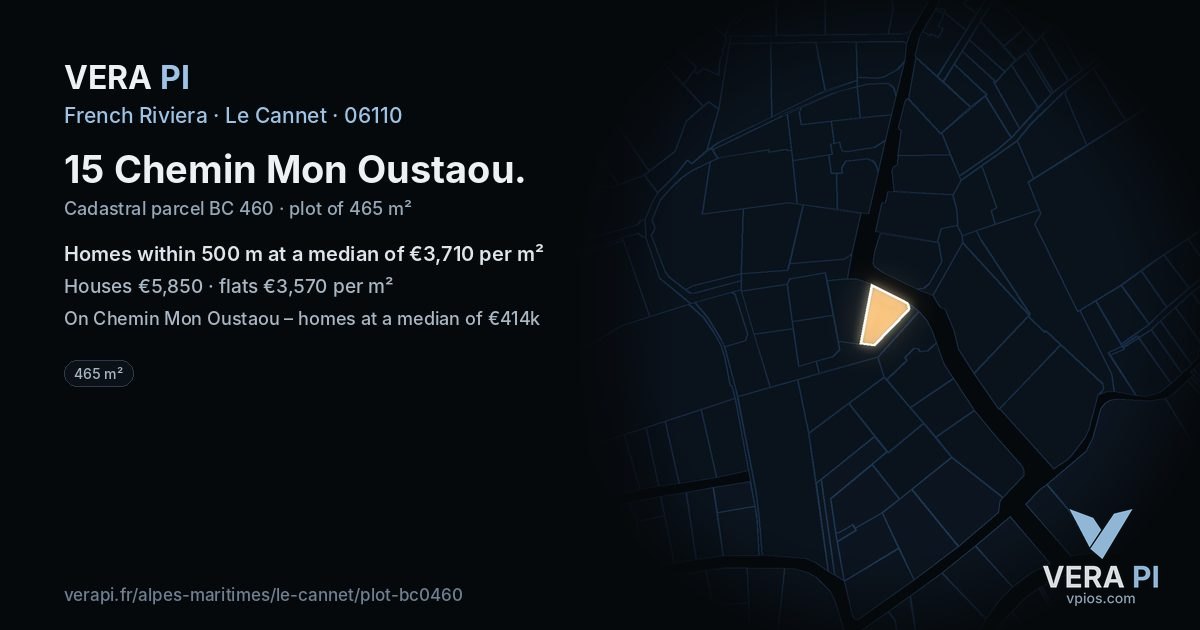 15 Chemin Mon Oustaou, Le Cannet at night – the plot lit, the parcels around coloured by the prices near them
