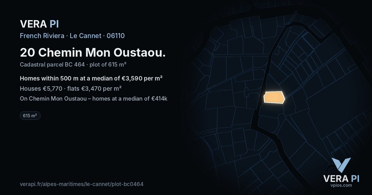 20 Chemin Mon Oustaou, Le Cannet at night – the plot lit, the parcels around coloured by the prices near them