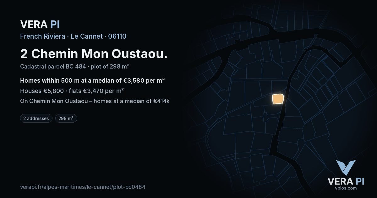 2 Chemin Mon Oustaou, Le Cannet at night – the plot lit, the parcels around coloured by the prices near them