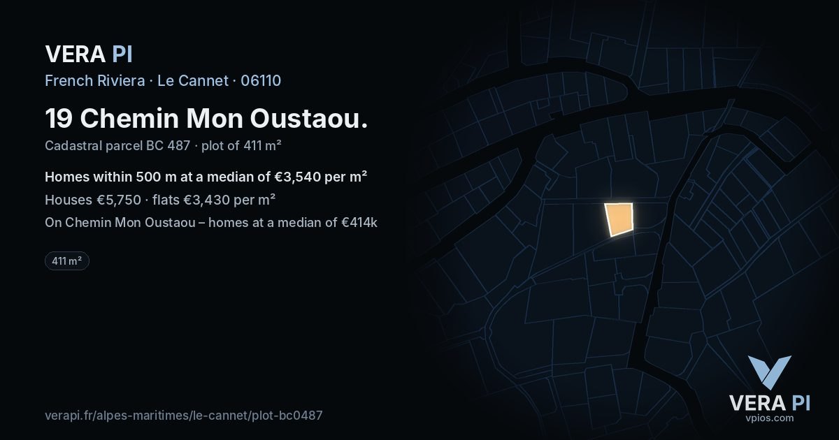 19 Chemin Mon Oustaou, Le Cannet at night – the plot lit, the parcels around coloured by the prices near them