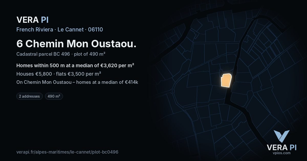 6 Chemin Mon Oustaou, Le Cannet at night – the plot lit, the parcels around coloured by the prices near them