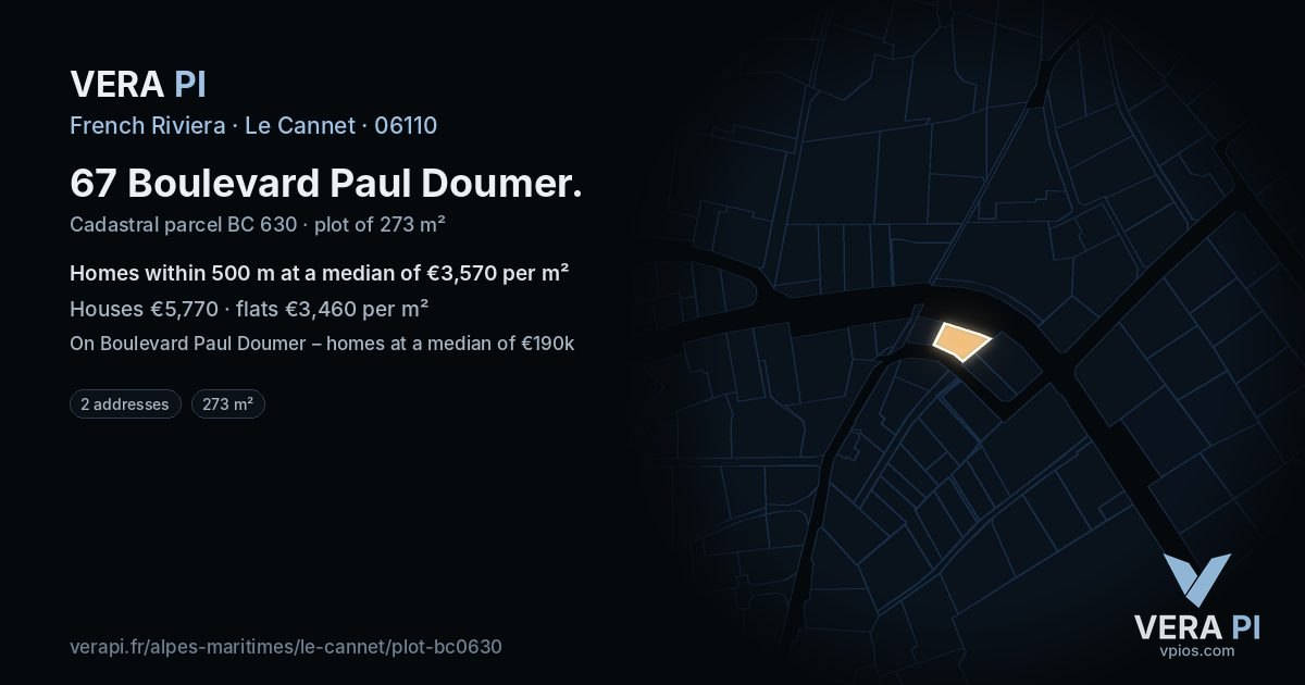 67 Boulevard Paul Doumer, Le Cannet at night – the plot lit, the parcels around coloured by the prices near them