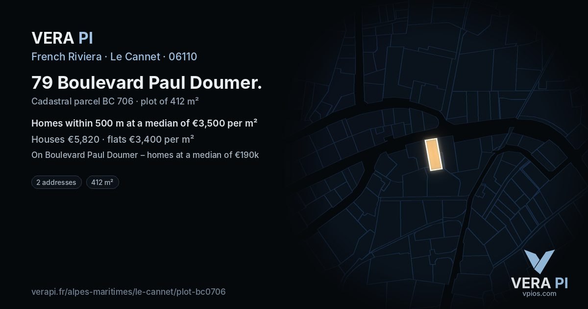 79 Boulevard Paul Doumer, Le Cannet at night – the plot lit, the parcels around coloured by the prices near them