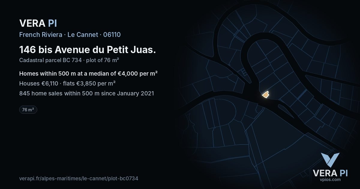 146 bis Avenue du Petit Juas, Le Cannet at night – the plot lit, the parcels around coloured by the prices near them
