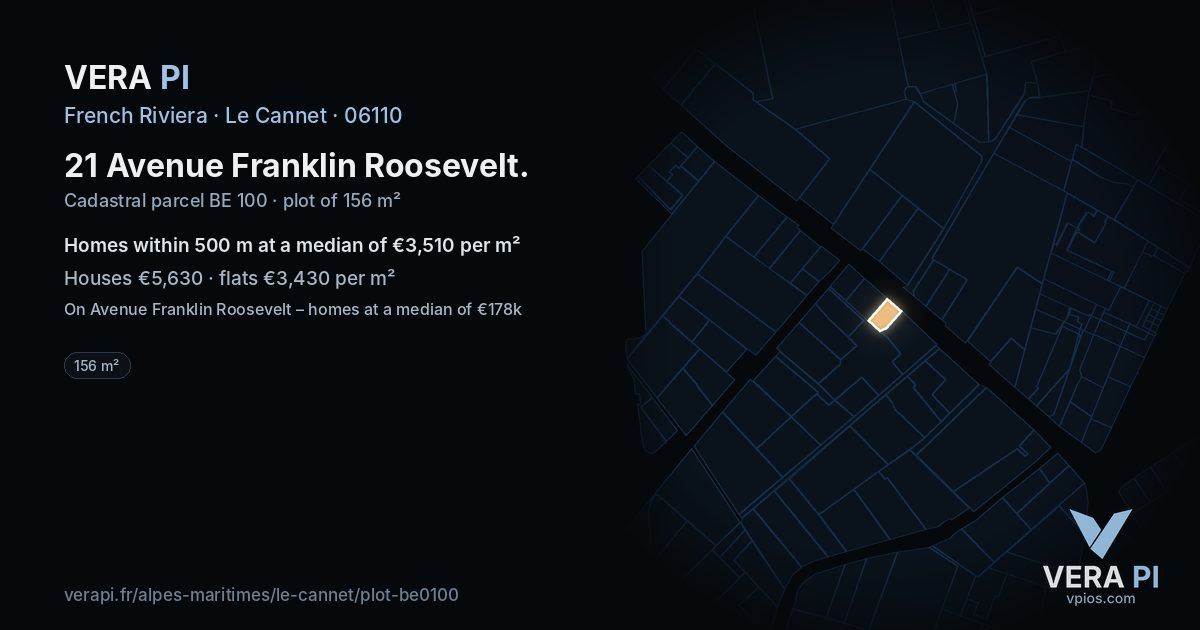 21 Avenue Franklin Roosevelt, Le Cannet at night – the plot lit, the parcels around coloured by the prices near them
