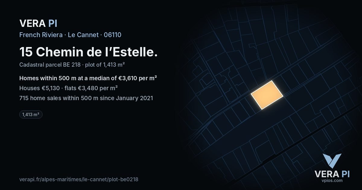 15 Chemin de l’Estelle, Le Cannet at night – the plot lit, the parcels around coloured by the prices near them