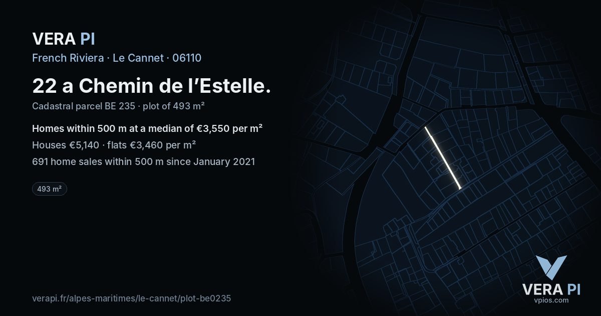 22 a Chemin de l’Estelle, Le Cannet at night – the plot lit, the parcels around coloured by the prices near them