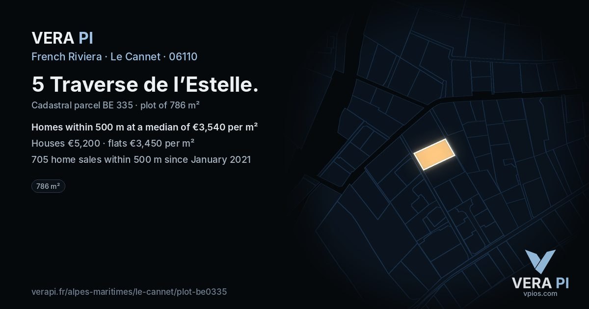 5 Traverse de l’Estelle, Le Cannet at night – the plot lit, the parcels around coloured by the prices near them