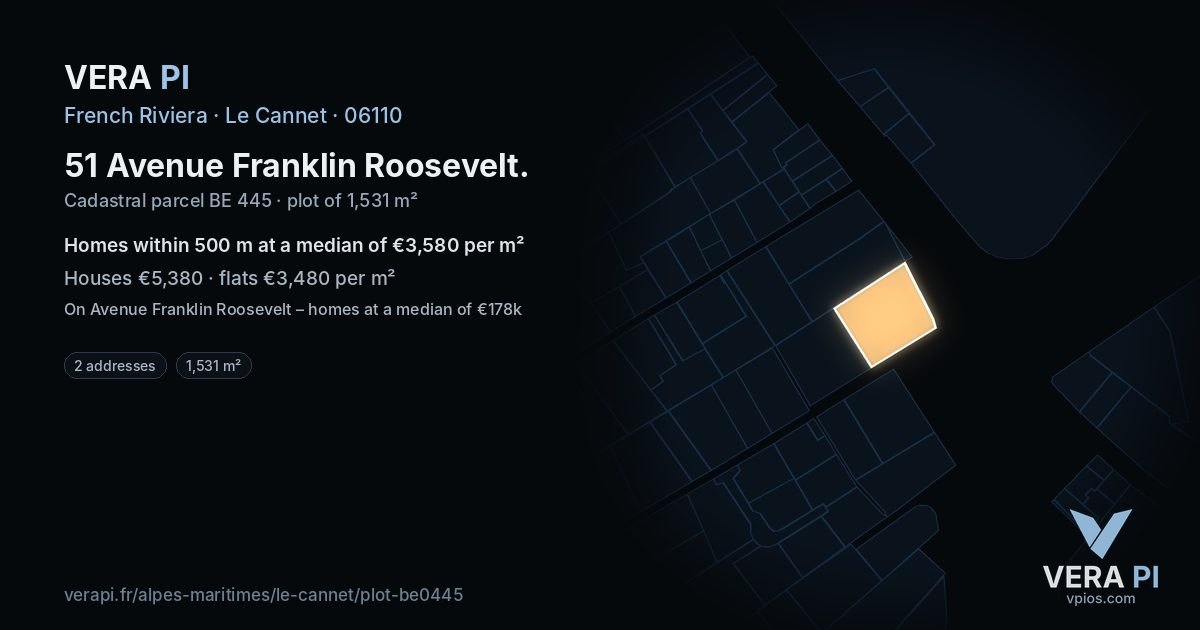 51 Avenue Franklin Roosevelt, Le Cannet at night – the plot lit, the parcels around coloured by the prices near them