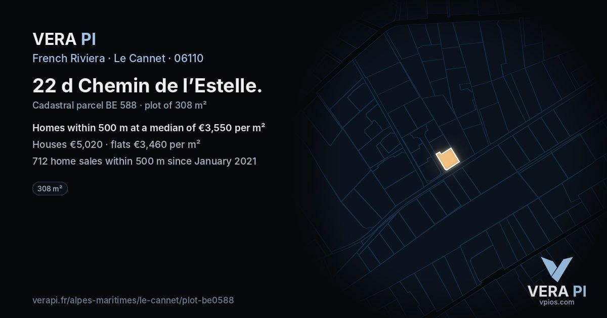 22 d Chemin de l’Estelle, Le Cannet at night – the plot lit, the parcels around coloured by the prices near them