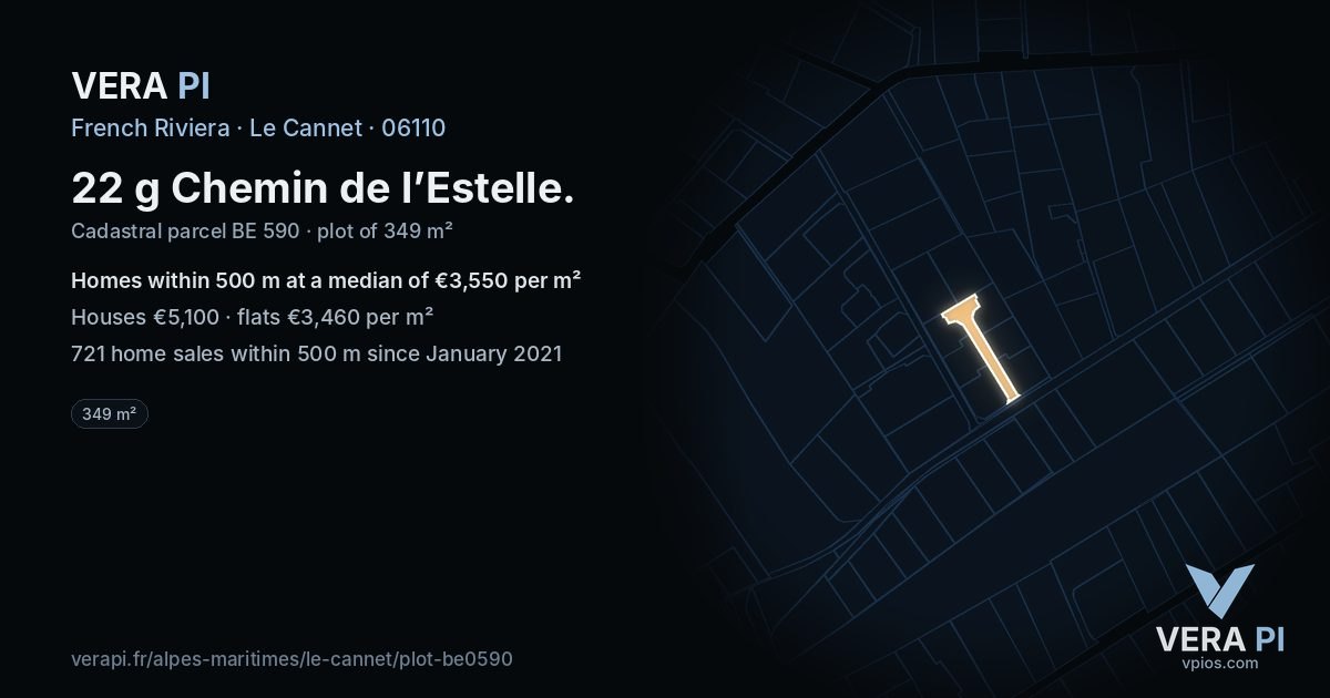 22 g Chemin de l’Estelle, Le Cannet at night – the plot lit, the parcels around coloured by the prices near them