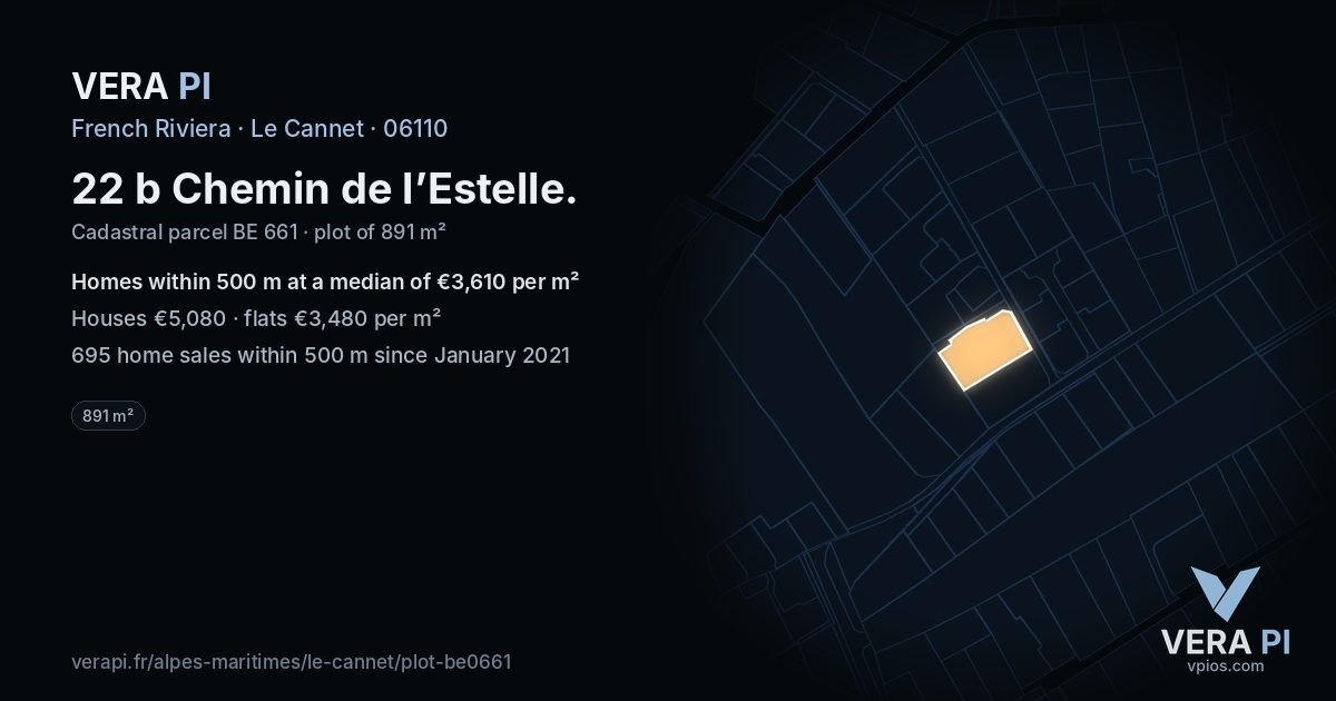 22 b Chemin de l’Estelle, Le Cannet at night – the plot lit, the parcels around coloured by the prices near them