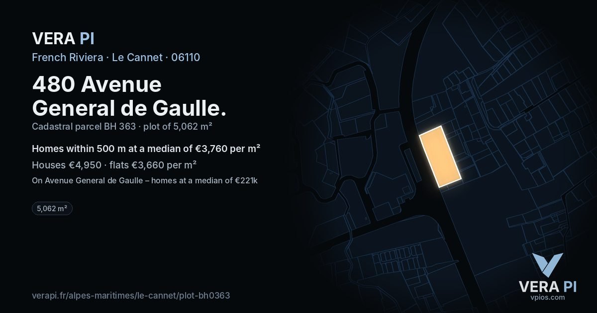 480 Avenue General de Gaulle, Le Cannet at night – the plot lit, the parcels around coloured by the prices near them