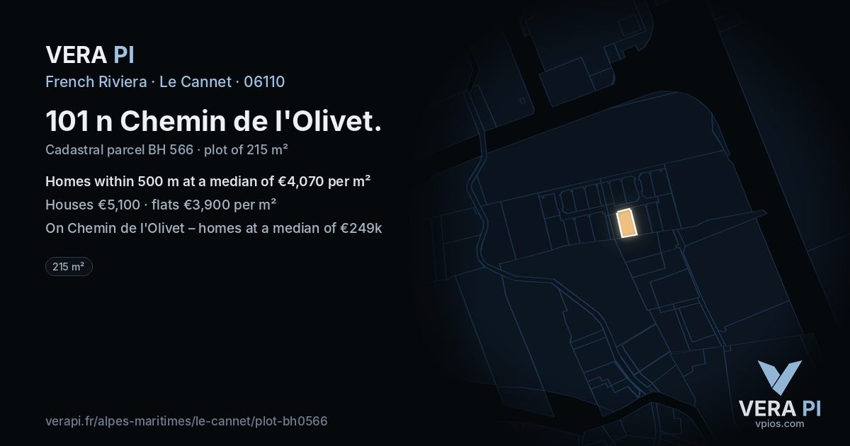 101 n Chemin de l'Olivet, Le Cannet at night – the plot lit, the parcels around coloured by the prices near them