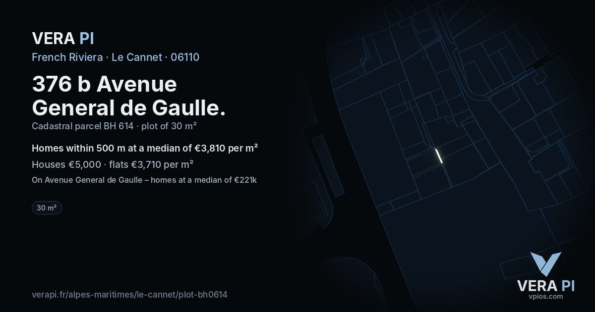 376 b Avenue General de Gaulle, Le Cannet at night – the plot lit, the parcels around coloured by the prices near them