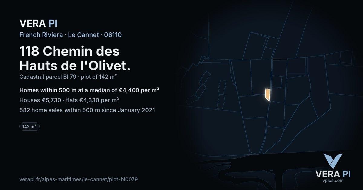 118 Chemin des Hauts de l'Olivet, Le Cannet at night – the plot lit, the parcels around coloured by the prices near them