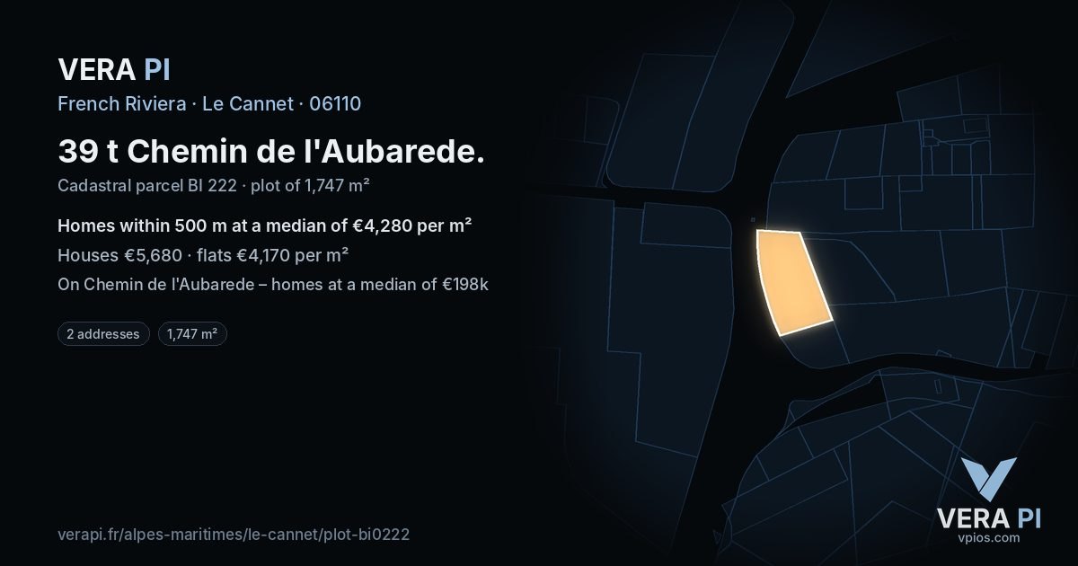 39 t Chemin de l'Aubarede, Le Cannet at night – the plot lit, the parcels around coloured by the prices near them