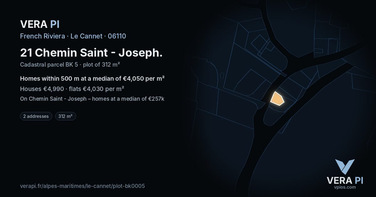 21 Chemin Saint - Joseph, Le Cannet at night – the plot lit, the parcels around coloured by the prices near them