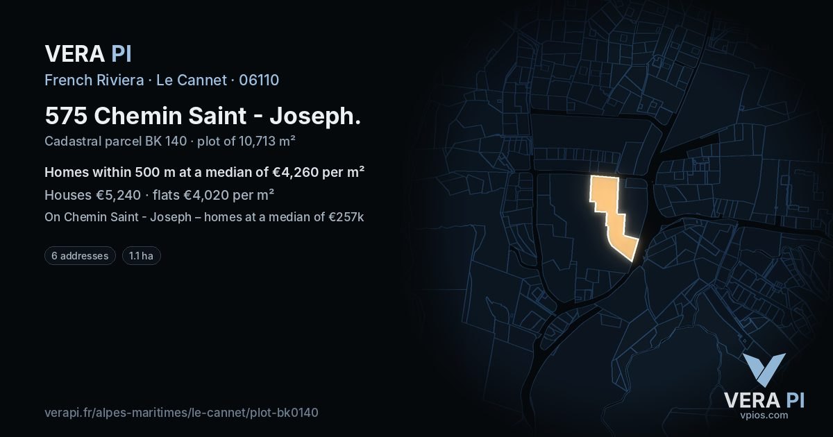 575 Chemin Saint - Joseph, Le Cannet at night – the plot lit, the parcels around coloured by the prices near them