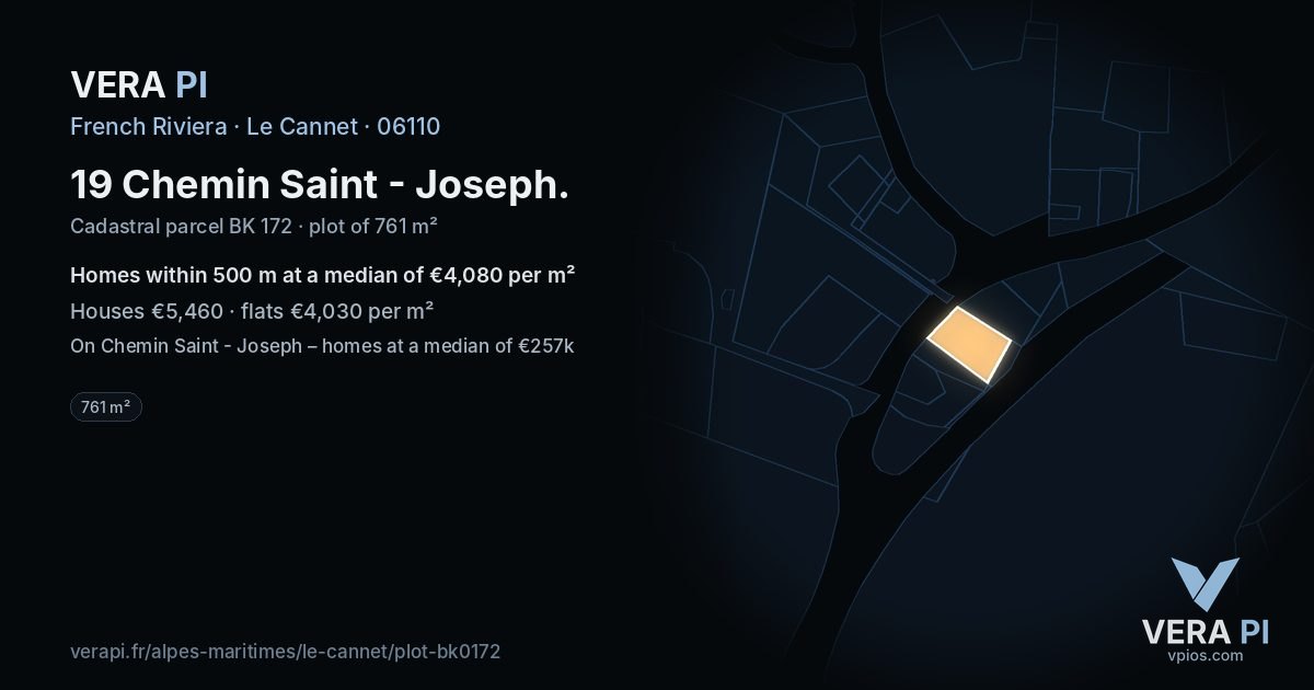 19 Chemin Saint - Joseph, Le Cannet at night – the plot lit, the parcels around coloured by the prices near them