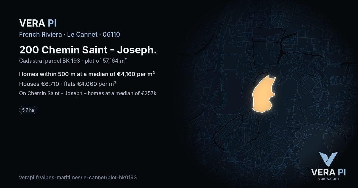 200 Chemin Saint - Joseph, Le Cannet at night – the plot lit, the parcels around coloured by the prices near them