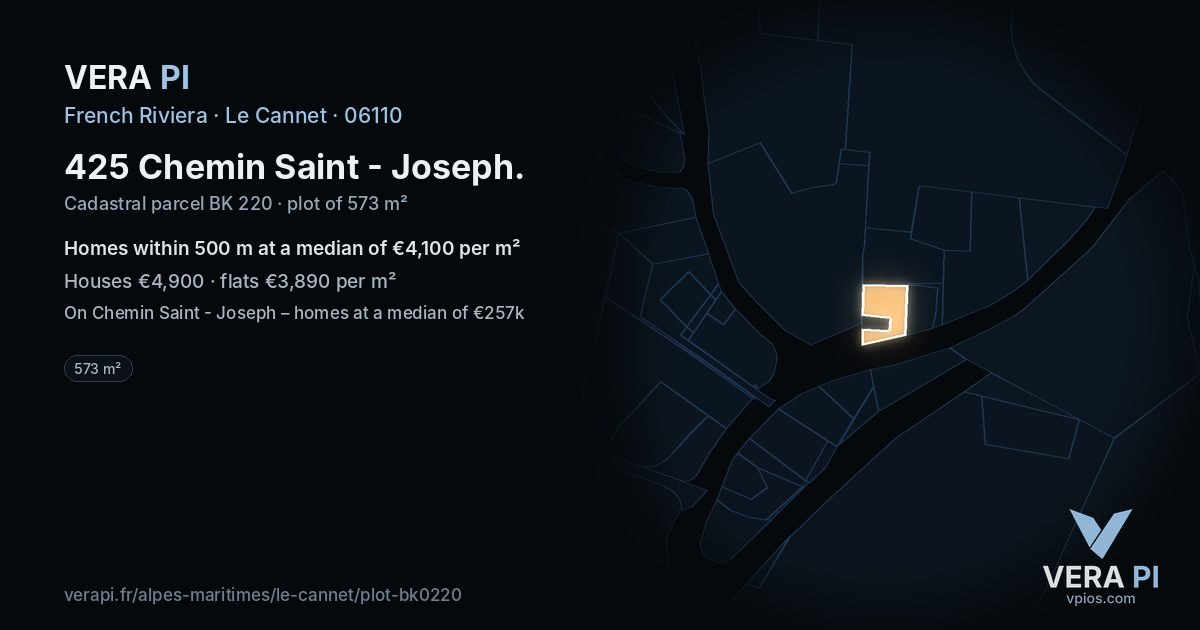 425 Chemin Saint - Joseph, Le Cannet at night – the plot lit, the parcels around coloured by the prices near them