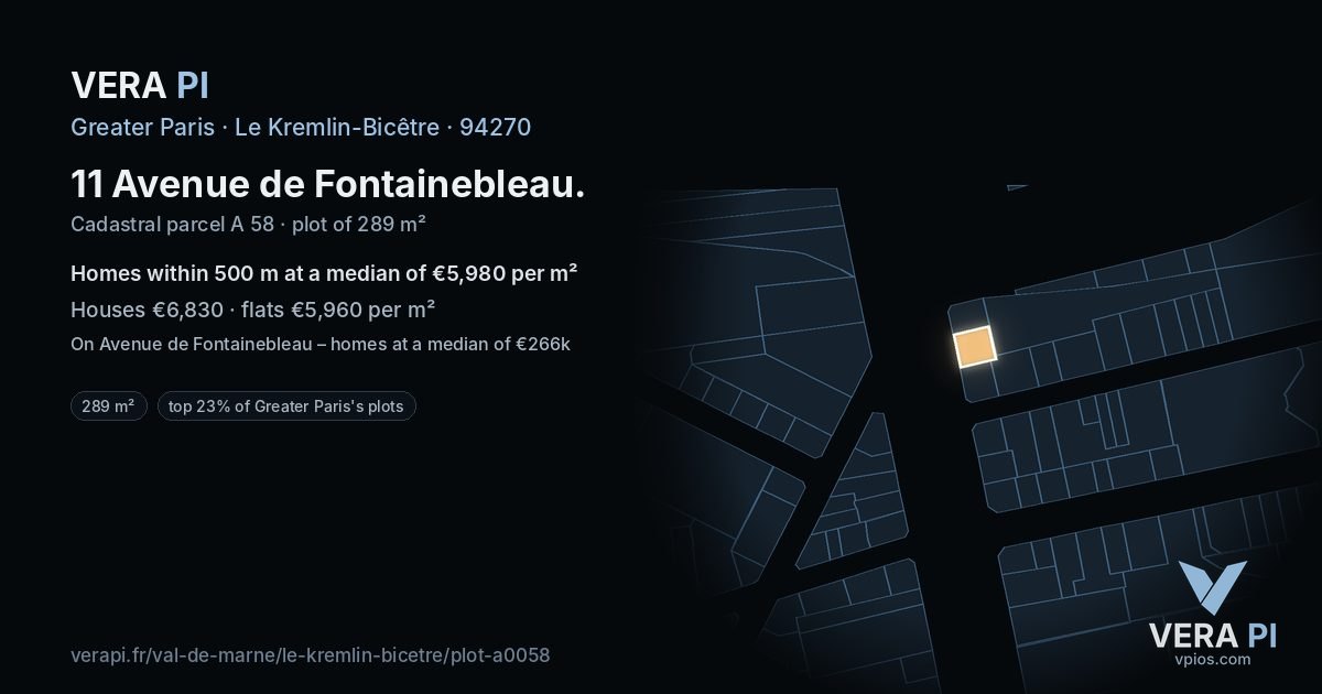 11 Avenue de Fontainebleau, Le Kremlin-Bicêtre at night – the plot lit, the parcels around coloured by the prices near them