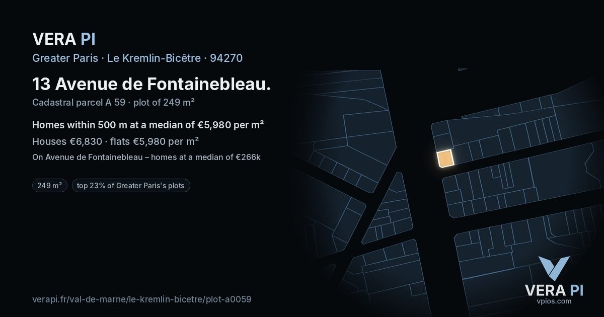 13 Avenue de Fontainebleau, Le Kremlin-Bicêtre at night – the plot lit, the parcels around coloured by the prices near them
