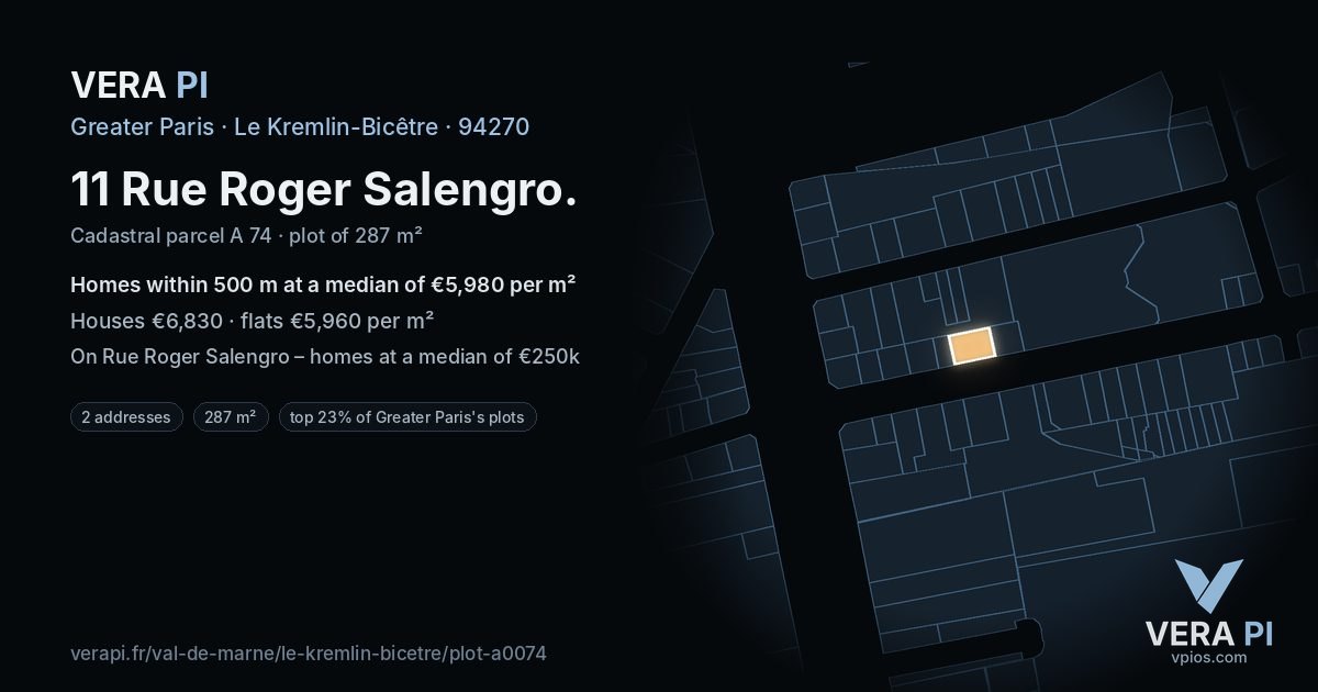 11 Rue Roger Salengro, Le Kremlin-Bicêtre at night – the plot lit, the parcels around coloured by the prices near them