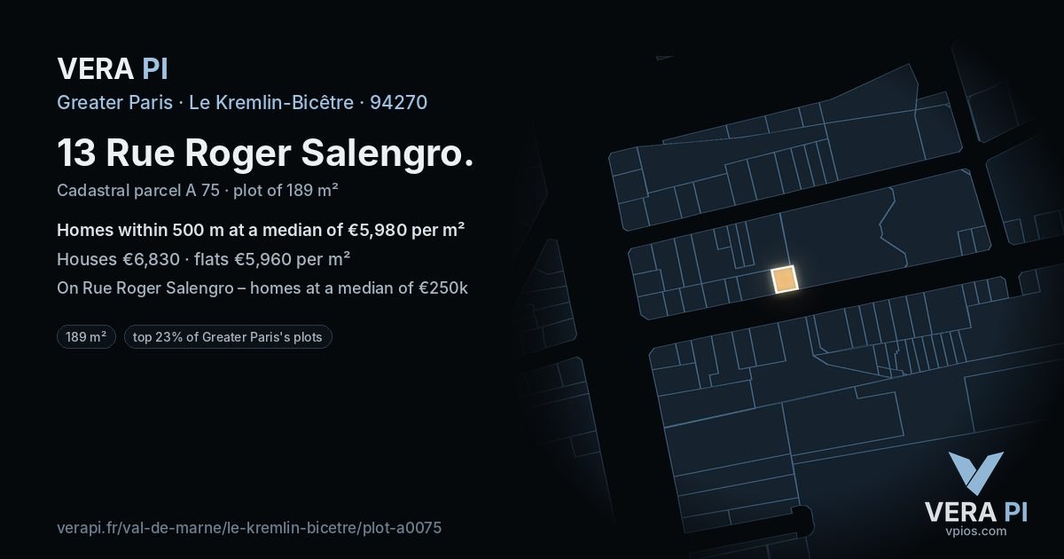 13 Rue Roger Salengro, Le Kremlin-Bicêtre at night – the plot lit, the parcels around coloured by the prices near them