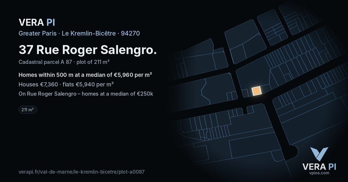 37 Rue Roger Salengro, Le Kremlin-Bicêtre at night – the plot lit, the parcels around coloured by the prices near them