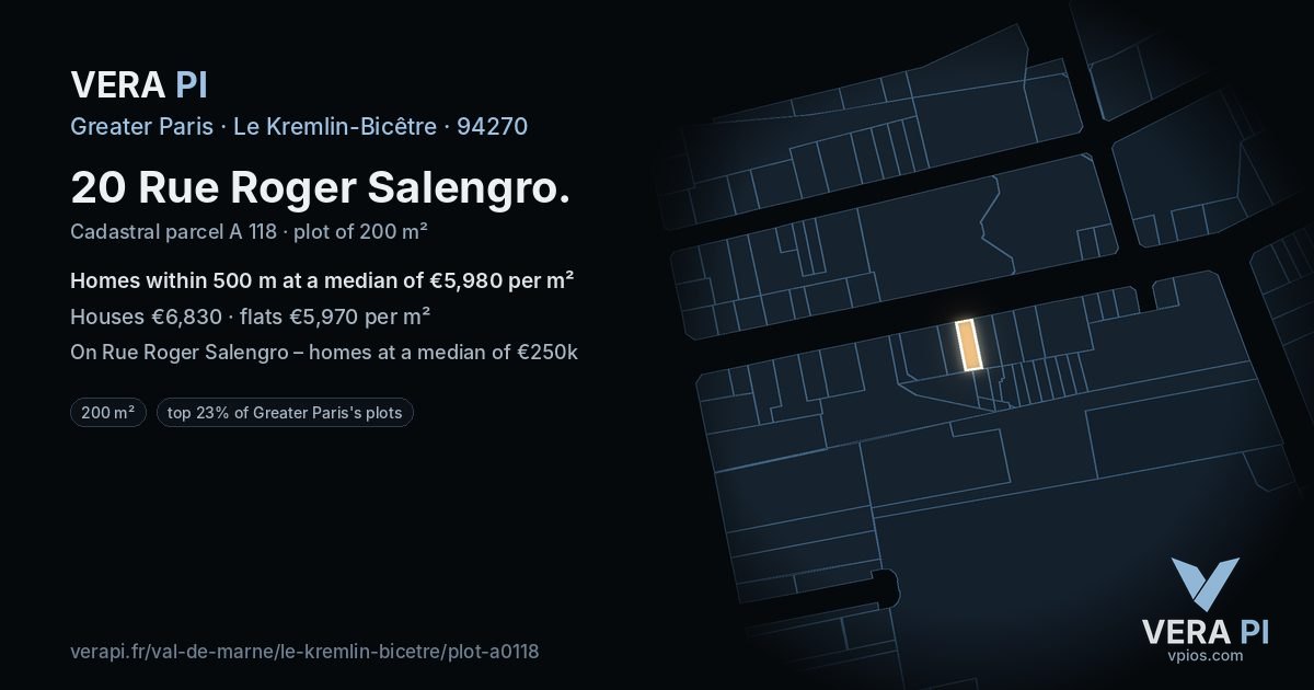 20 Rue Roger Salengro, Le Kremlin-Bicêtre at night – the plot lit, the parcels around coloured by the prices near them